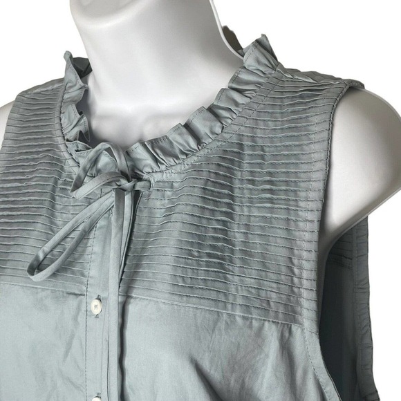 Moodie Slate Blue Dress S Cotton Poplin Half Button Ruffled Pockets Lined - Picture 4 of 9